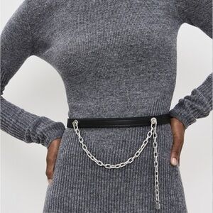 Rag and bone black leather and Silver Chain link Black Mari Belt NEW NWT SMALL